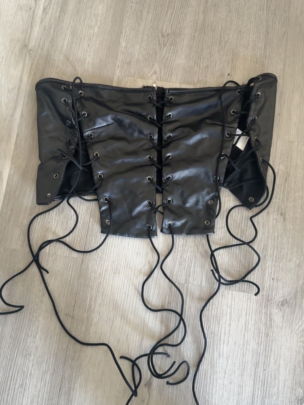 Black Lace-Up Faux Leather Corset top